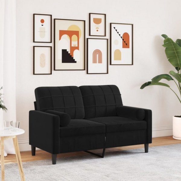 2-osobowa sofa z poduszkami, kolor czarny, tkanina aksamit, szerokość 120 cm
