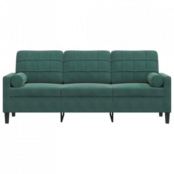 3-osobowa sofa z poduszkami, ciemnozielona, 180 cm, aksamit