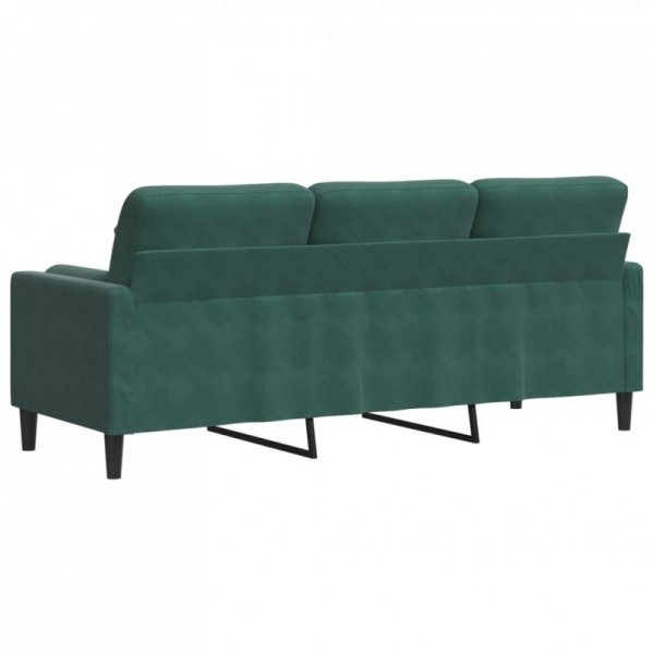 3-osobowa sofa z poduszkami, ciemnozielona, 180 cm, aksamit