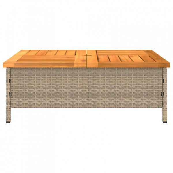 Stolik ogrodowy, beżowy, 70x70x25 cm, rattan i drewno akacjowe
