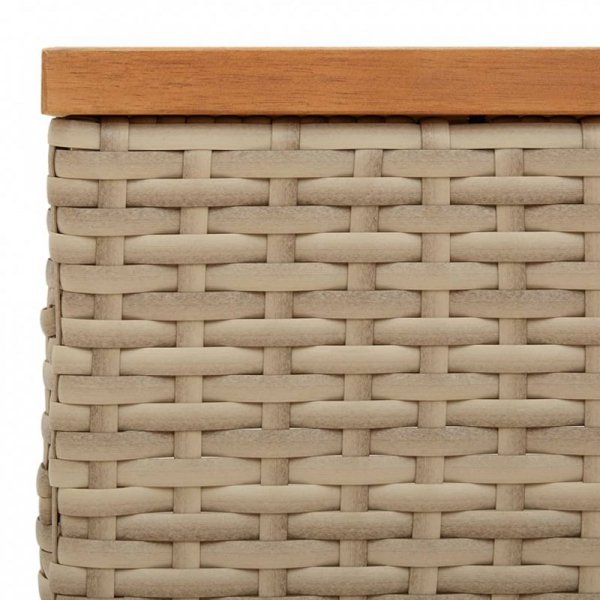 Stolik ogrodowy, beżowy, 70x70x25 cm, rattan i drewno akacjowe