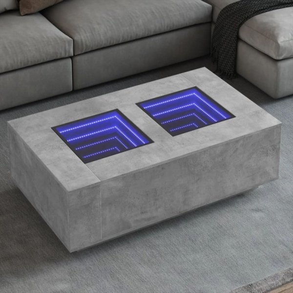 Stolik kawowy z LED Infinity, szarość betonu, 116x69x40 cm