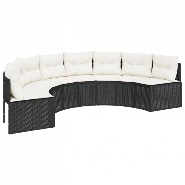 Sofa ogrodowa z poduszkami, półokrągła, czarny rattan PE