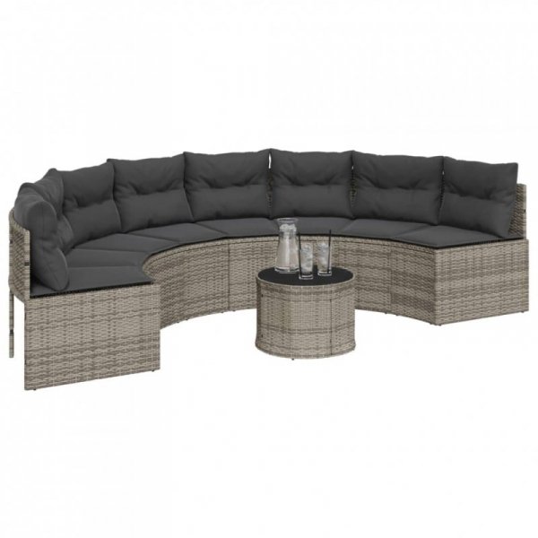 Sofa ogrodowa z poduszkami, półokrągła, szary rattan PE