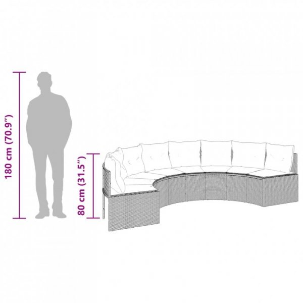 Sofa ogrodowa z poduszkami, półokrągła, beżowy rattan PE