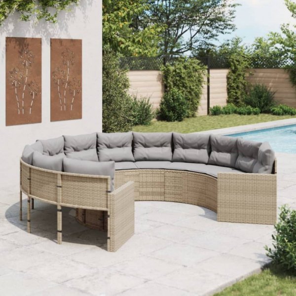 Sofa ogrodowa z poduszkami, okrągła, beżowy rattan PE