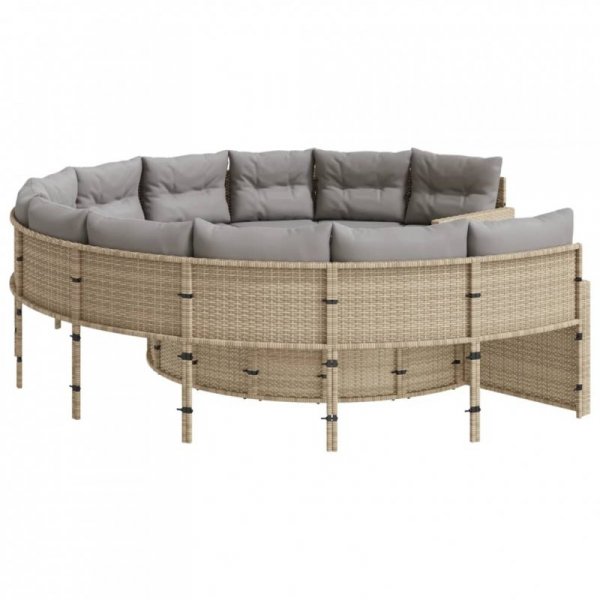 Sofa ogrodowa z poduszkami, okrągła, beżowy rattan PE