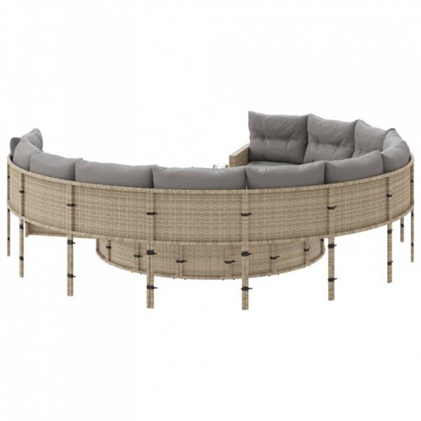 Sofa ogrodowa z poduszkami, okrągła, beżowy rattan PE