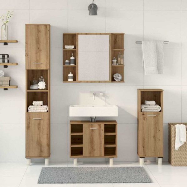 4-częściowy zestaw mebli łazienkowych, dąb artisan