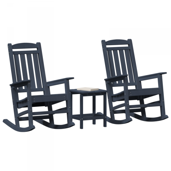 3-częściowy Zestaw Mebli Ogrodowych Granatowy HDPE,  Granatowe Krzesło Bujane 70x92x108 cm HDPE,  Stolik boczny Granatowy 38x38x46 cm HDPE