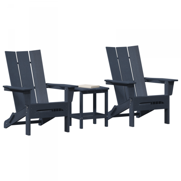 Zestaw ogrodowy  z 3 elementami granatowy HDPE, Składane krzesło Adirondack  granatowe 74.5x80.5x90 cm HDPE, Stolik boczny Adirondack  granatowy 38x38x46 cm HDPE