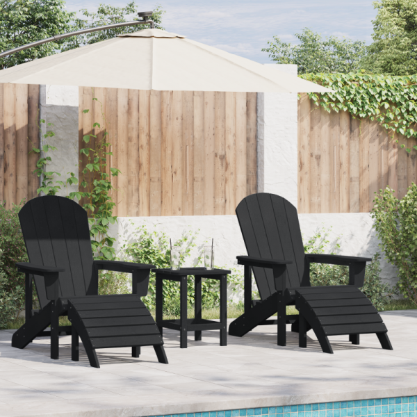 Krzesła Adirondack z podnóżkami 2 szt Czarne HDPE,  Krzesło Adirondack z podnóżkiem Czarne HDPE