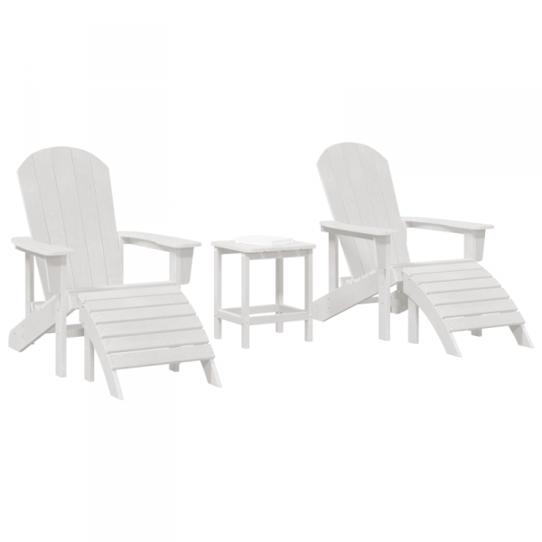 3-częściowy zestaw wypoczynkowy do ogrodu biały HDPE,  Krzesło Adirondack z podnóżkiem białe HDPE,  Bocznym stolik do Adirondack białe 38x38x45 cm HDPE