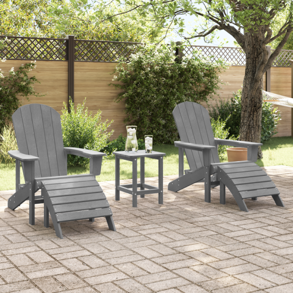 3 częściowy zestaw wypoczynkowy do ogrodu jasnoszary HDPE,  Krzesło Adirondack z podnóżkiem jasnoszary HDPE,  Stolik boczny Adirondack jasnoszary 38x38x45 cm HDPE