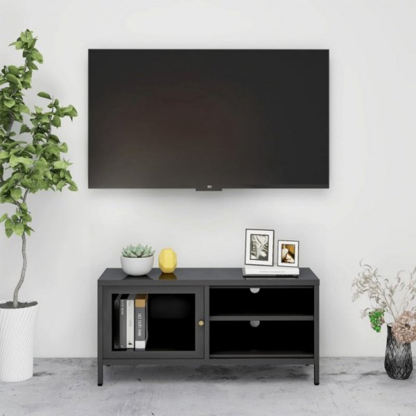 Szafka pod telewizor, antracytowa, 90x30x44 cm, stal i szkło