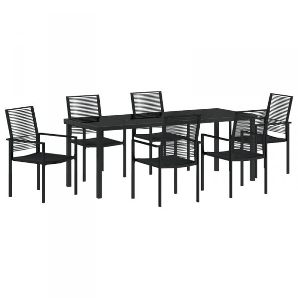 Zestaw do jadalni w ogrodzie  7 szt. Czarny Rattan PVC