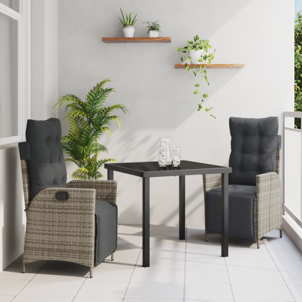 3-częściowy zestaw do jadalni ogrodowej szary rattan PE
