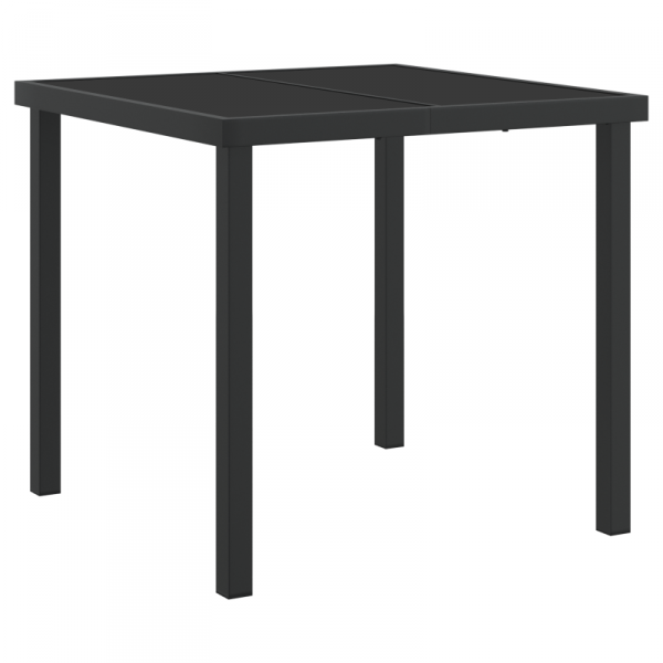 Zestaw do jedzenia w ogrodzie  5-elementowy z poduszkami czarny polirattan, Stół ogrodowy  czarny 80x80x73 cm szkło hartowane