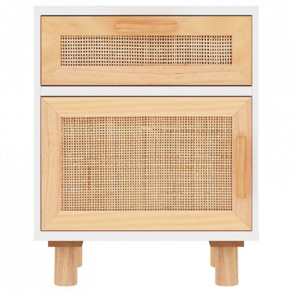 Szafki nocne, 2 szt., białe, lite drewno sosnowe i rattan