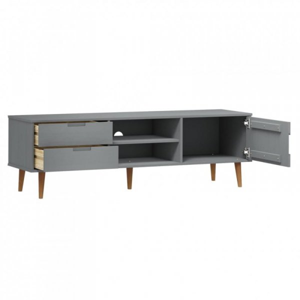 Szafka TV MOLDE, szara, 158x40x49 cm, lite drewno sosnowe