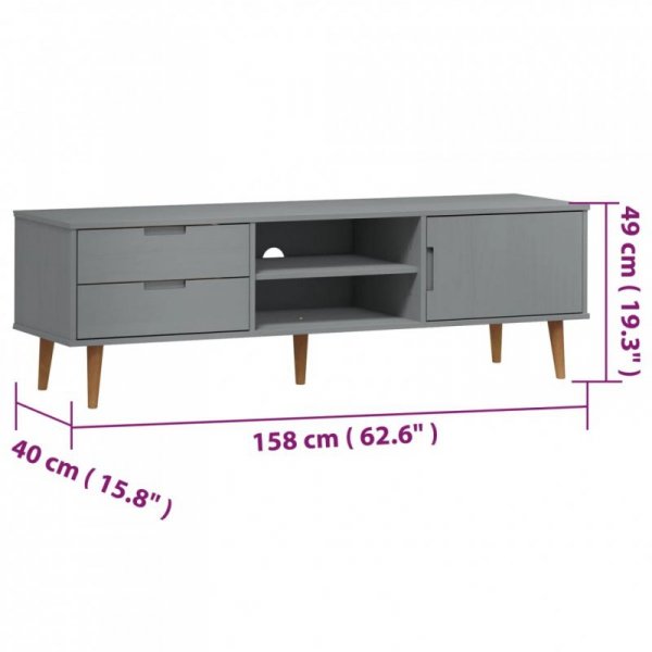 Szafka TV MOLDE, szara, 158x40x49 cm, lite drewno sosnowe