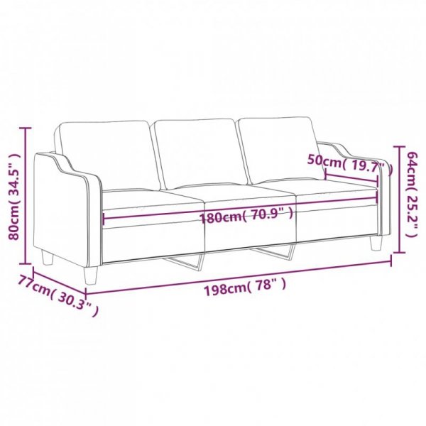 Sofa 3-osobowa, brązowa, 180 cm, tapicerowana tkaniną