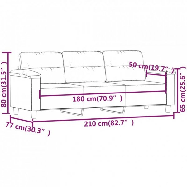 3-osobowa sofa, taupe, 180 cm, tapicerowana mikrofibrą