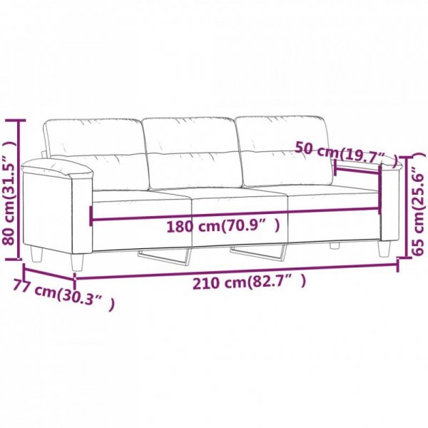 3-osobowa sofa, kremowa, 180 cm, tapicerowana mikrofibrą