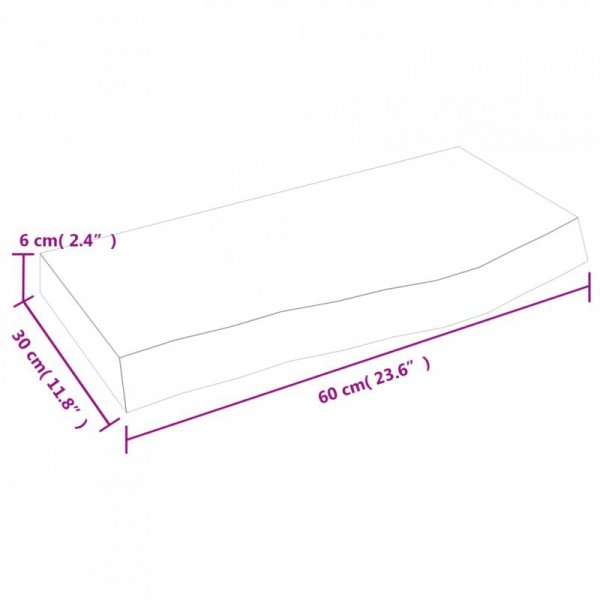 Półka, brązowa, 60x30x(2-6) cm, lakierowane lite drewno dębowe
