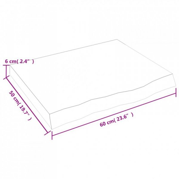 Półka, brązowa, 60x50x(2-6) cm, lakierowane lite drewno dębowe