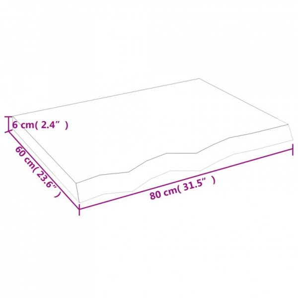 Półka, brązowa, 80x60x(2-6) cm, lakierowane lite drewno dębowe