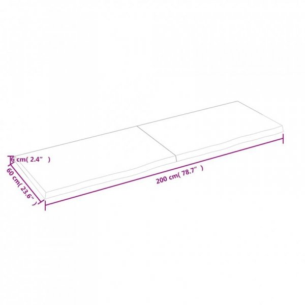 Półka, brązowa, 200x60x(2-6) cm, lakierowane lite drewno dębowe