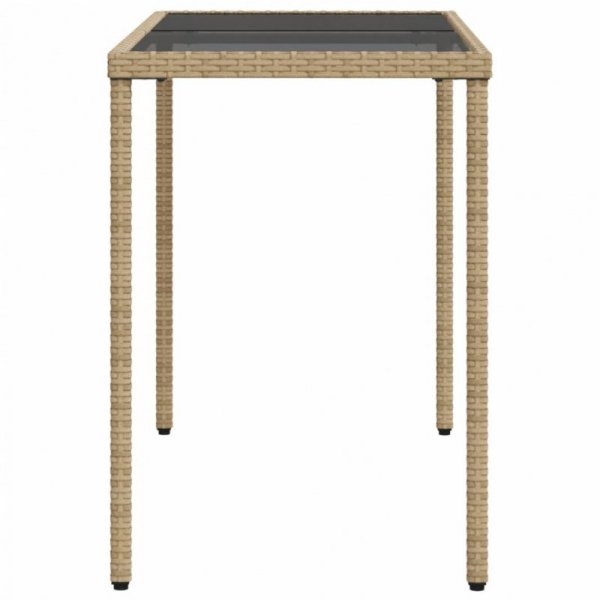 Stół ogrodowy ze szklanym blatem, beż, 115x54x74 cm, rattan PE