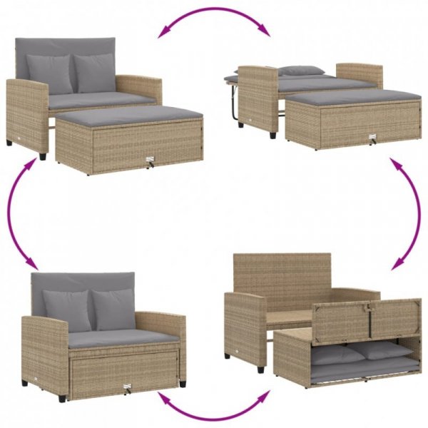 Sofa ogrodowa z poduszkami, 2-osobowa, beżowa, polirattan