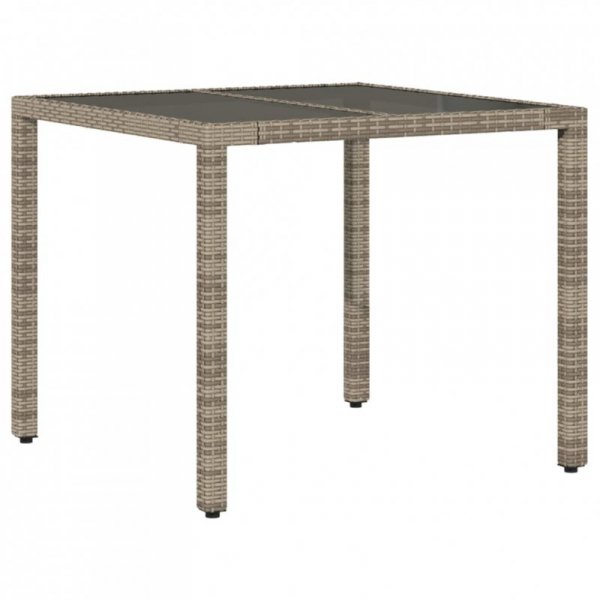 Stół ogrodowy ze szklanym blatem, szary, 90x90x75 cm, rattan PE