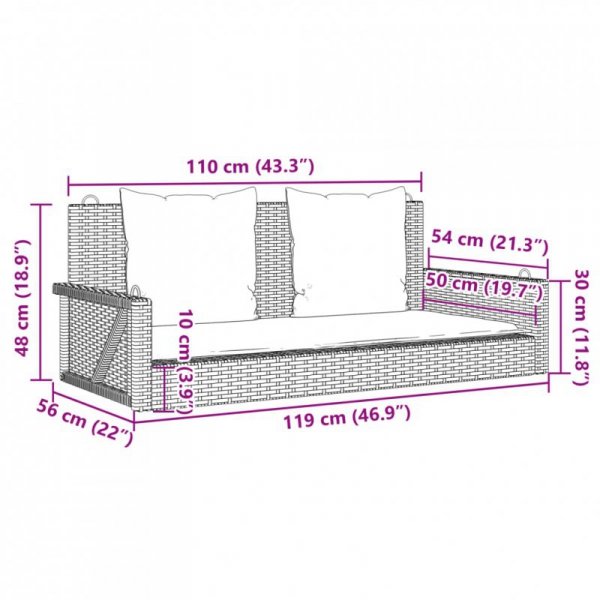 Ławka huśtawka z poduszkami Szara 119x56x48 cm Polirattan