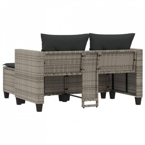 2-osobowa sofa ogrodowa z podnóżkami, szara, polirattan