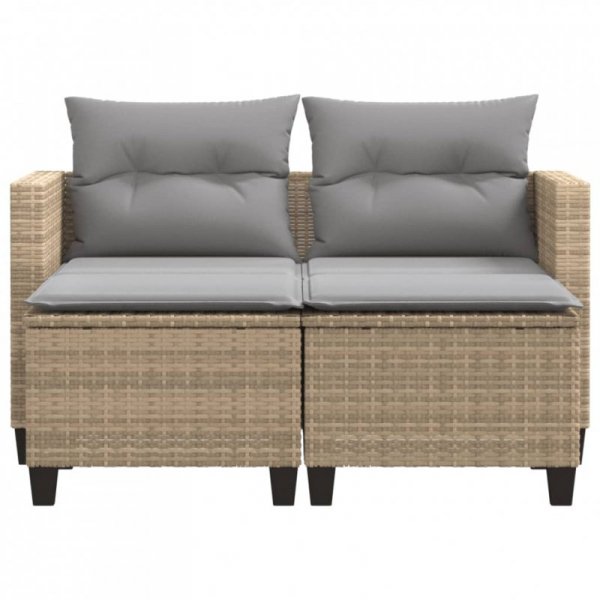 Sofa ogrodowa 2-osobowa ze stołkami, beżowa, rattan PE
