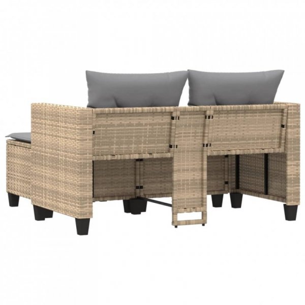 Sofa ogrodowa 2-osobowa ze stołkami, beżowa, rattan PE