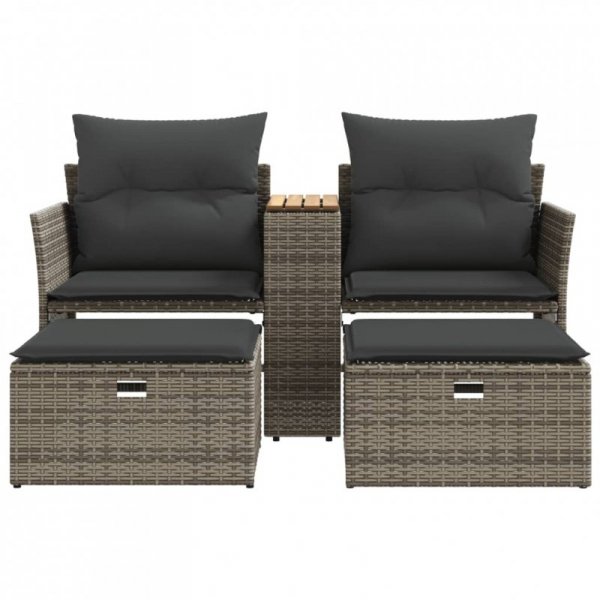 2-osobowa sofa ogrodowa z podnóżkami, szara, polirattan