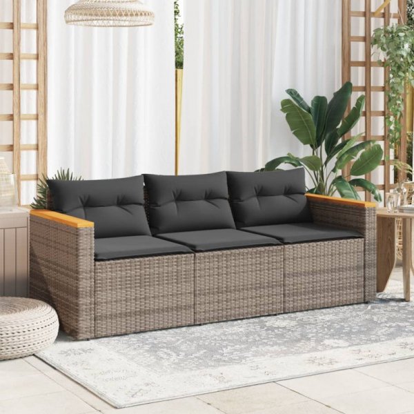 3-osobowa sofa ogrodowa z poduszkami, szara, polirattan