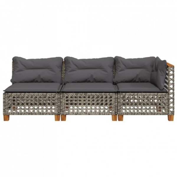 3-osobowa sofa ogrodowa z poduszkami, szara, polirattan