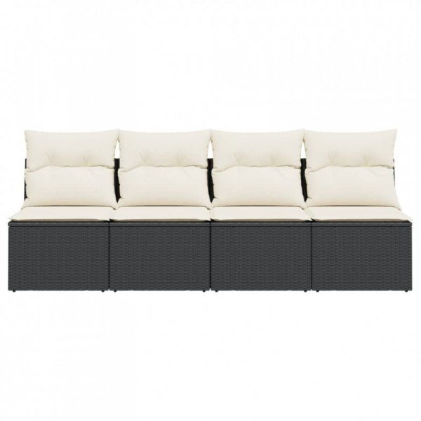 Sofa ogrodowa z poduszkami, 4-osobowa, czarna, polirattan