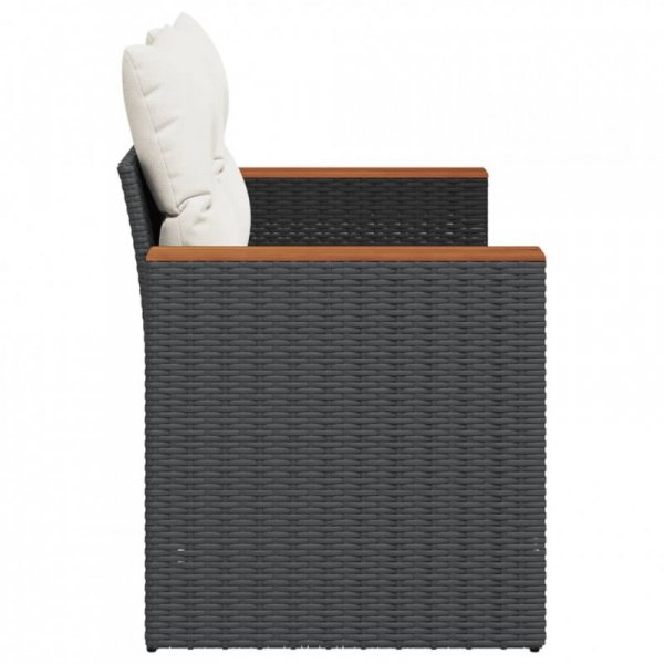 Sofa ogrodowa z poduszkami, 2-osobowa, czarna, polirattan