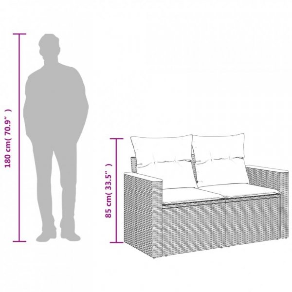 Sofa ogrodowa z poduszkami, 2-osobowa, czarna, polirattan