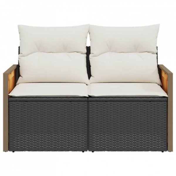 Sofa ogrodowa z poduszkami, 2-osobowa, czarna, polirattan