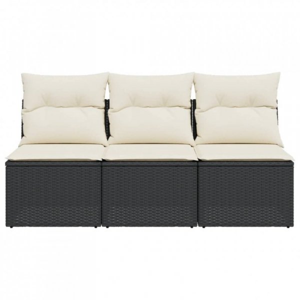 Sofa ogrodowa z poduszkami, 3-osobowa, czarna, polirattan