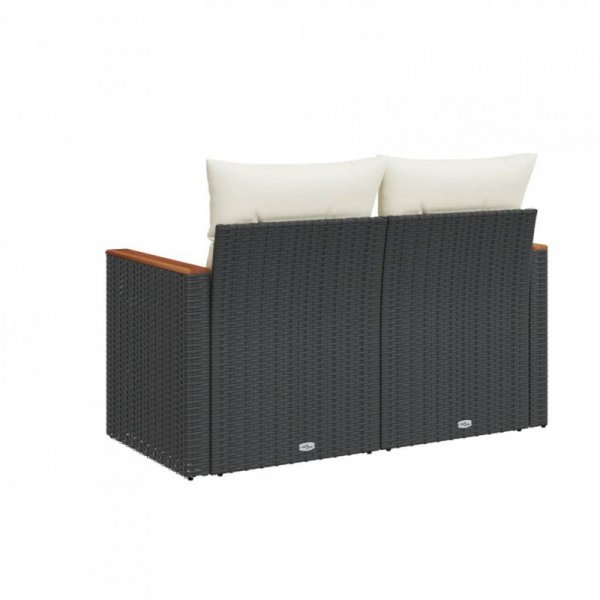 Sofa ogrodowa z poduszkami, 2-osobowa, czarna, polirattan