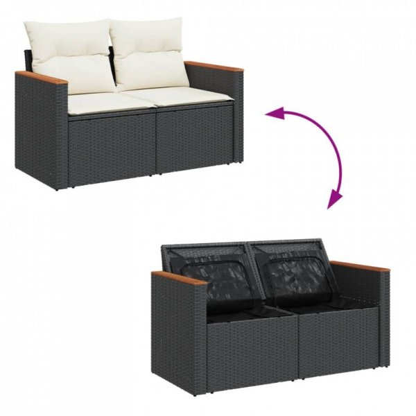 Sofa ogrodowa z poduszkami, 2-osobowa, czarna, polirattan
