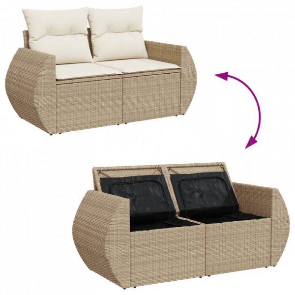 Sofa ogrodowa z poduszkami, 2-osobowa, beż, polirattan